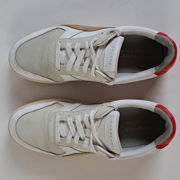Everlane ReLeather Court sneaker lace up white, tan, with red heel sz6.5 - Picture 5 of 14